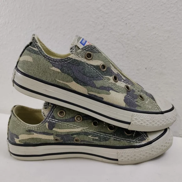 Converse All Star Shoes Kids Size 1 Camo Olive Khaki Low Top Sneakers - Picture 5 of 7